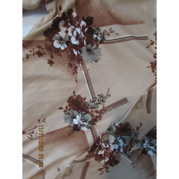 MEN'S VINTAGE BUTTON-DOWN SHIRT POCKET BROWN FLORAL NOVELTY PRINT SMALL HAWAIIAN - Picture 2 of 8